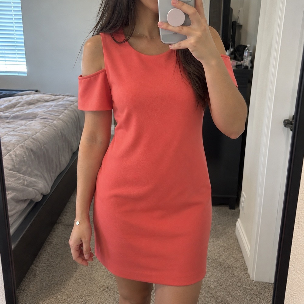 Tommy Hilfiger Coral Pink Cold Shoulder Sheath Dress Size 6 Exposed Zipper